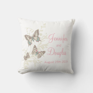 Inked art butterflies pink custom wedding pillow