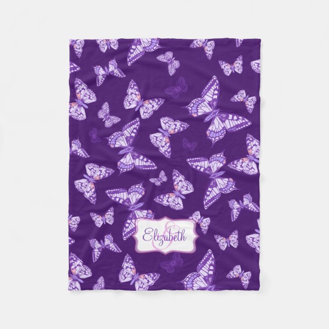 Inked butterfly pattern purple named blanket (Front)