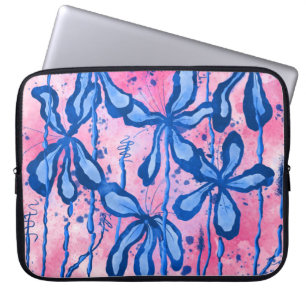 Inked Flowers Blue & Pink Laptop Sleeve