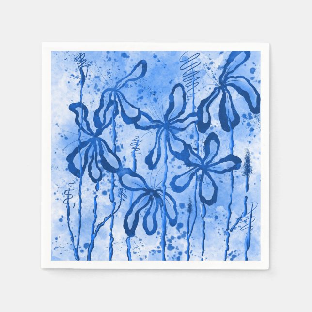 Inked Flowers Blue  Sky  Napkin (Front)