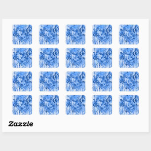 Inked Flowers Blue Sky Square Sticker