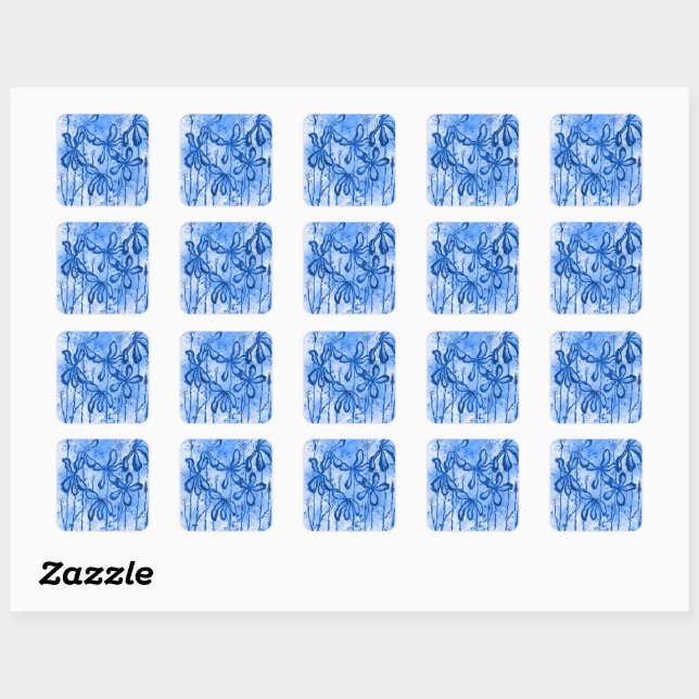 Inked Flowers Blue Sky Square Sticker (Sheet)
