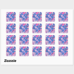 Inked Flowers Pink Sky Square Sticker