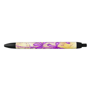 Inked Flowers Yellow & Purple Black Ink Pen