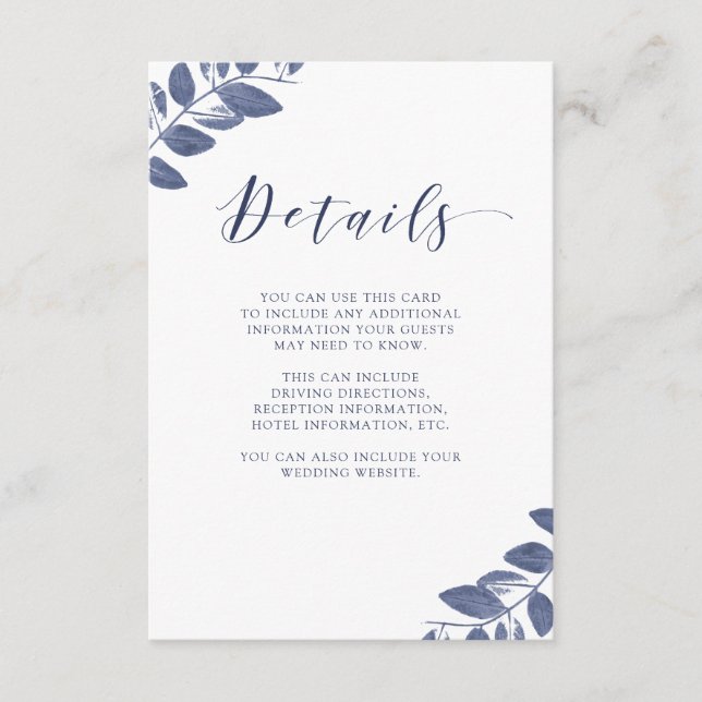 Inked Foliage | Wedding Guest Details Enclosure Card (Front)