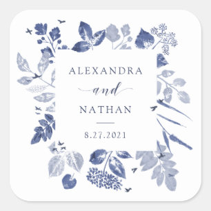 Inked Foliage Wedding Square Sticker