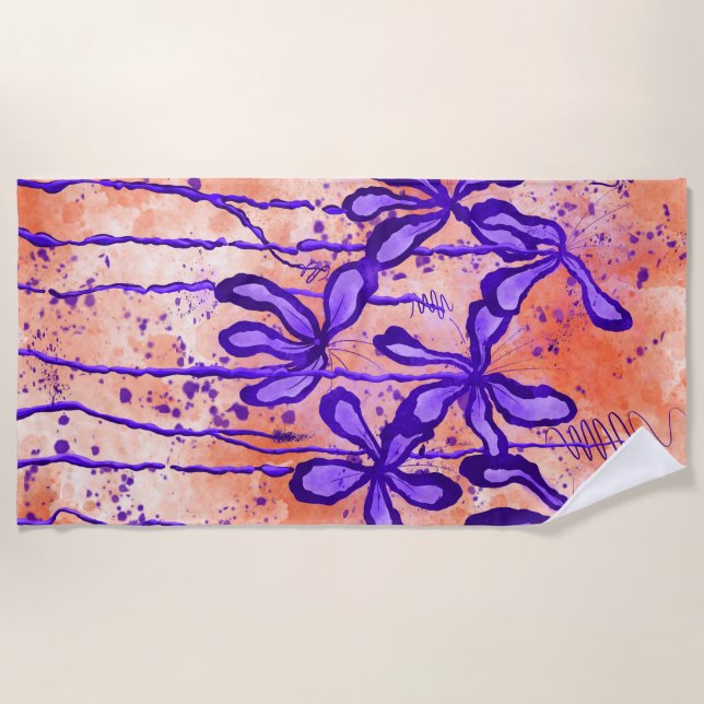 Inked Lilies Tropical Sky  Beach Towel (Front)