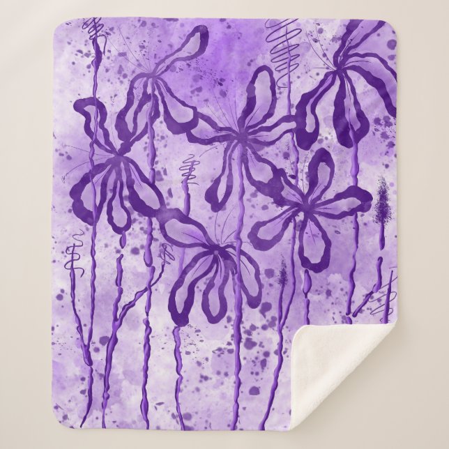Inked Lilies Violet Sky Sherpa Blanket (Front)
