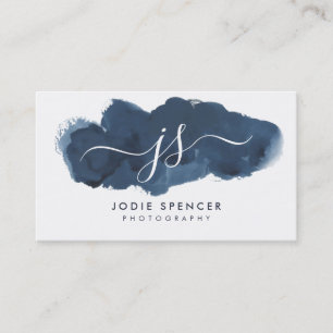 INKED LOGO elegant pretty initial blue watercolor Business Card
