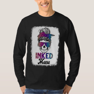 Inked Mama Bleached Leopard Messy Bun Skull Mom T-Shirt