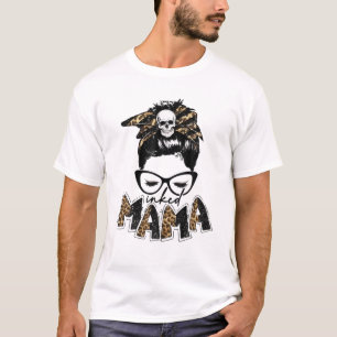 Inked Mama Messy Bun Bandanna Leopard Tattoos Mum T-Shirt