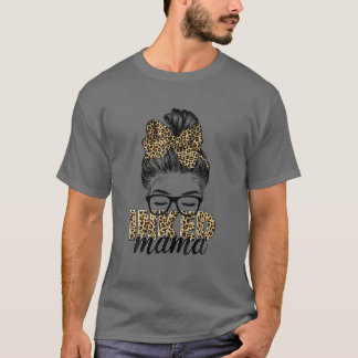 Inked Mama Messy Bun Mom Life Leopard Tattooed Mom T-Shirt