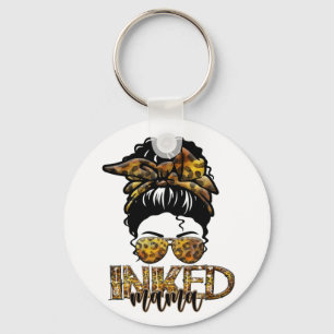 Inked Mama Messy Bun Mum Life Leopard Tattooed Mum Key Ring