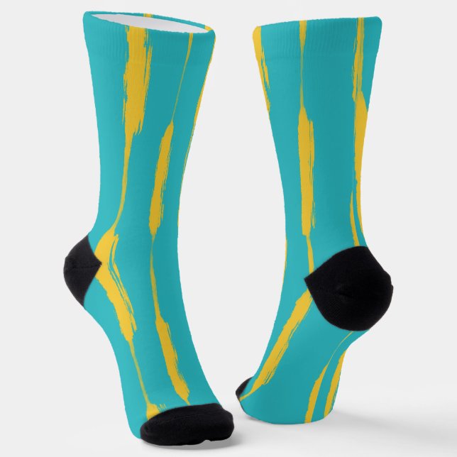 Inked Stripes Yellow and Turquoise Socks (Angled)