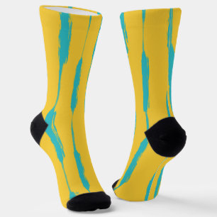 Inked Stripes Yellow and Turquoise Socks