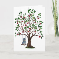 Inkspot the chicken on a swing birthday card