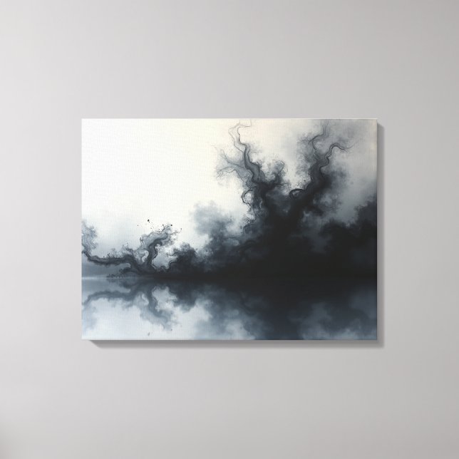 Inkstorm – Monochrome Abstract Fluid Art 24"x18" Canvas Print (Front)