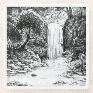 Inktober 2018 Day 21 - Waterfall in the Woods Glass Coaster
