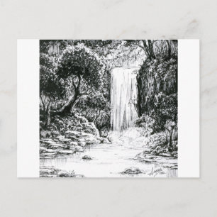 Inktober 2018 Day 21 - Waterfall in the Woods Postcard
