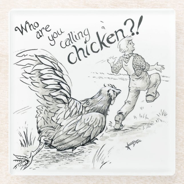 Inktober 2018 Day 5 - Chicken Chase Glass Coaster (Front)