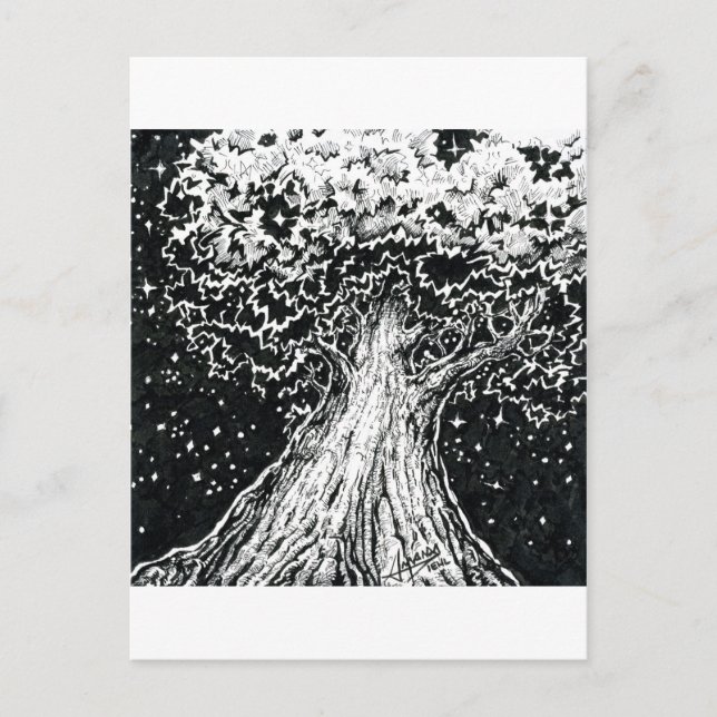 Inktober 2018 Day 8 - Starry Tree Postcard (Front)