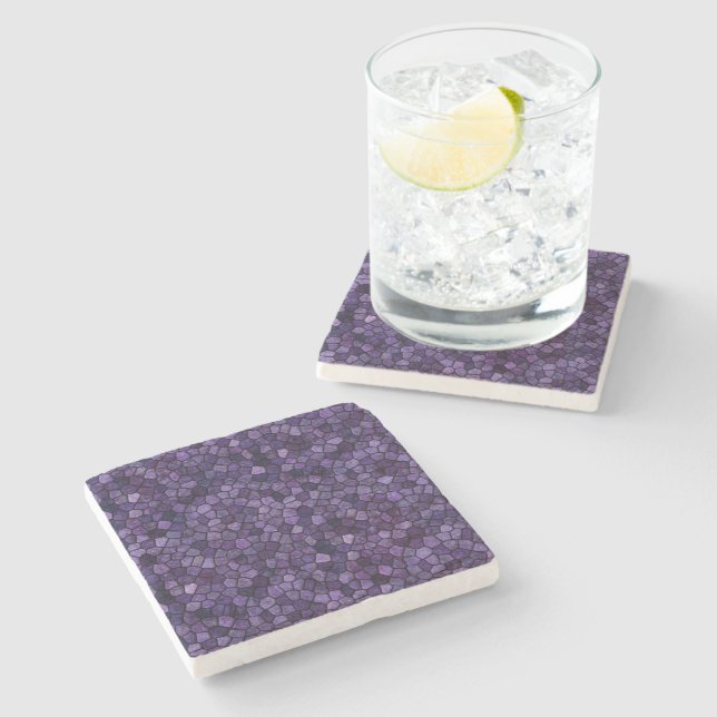 Inkwell Blue Cobbled Patchwork Terrazo Pattern Stone Coaster (Side)