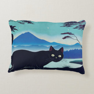Inky black cat and autumnal cat Accent Pillow