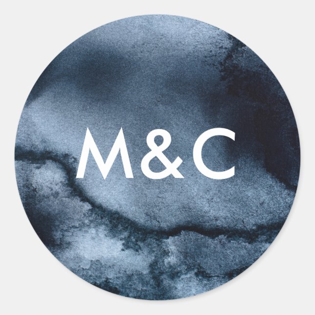 Inky black  wedding monogram stickers (Front)