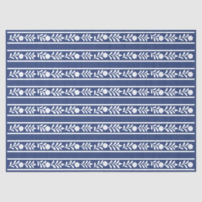 Inky Blue 2 Floral Bone Inlay decoupage Tissue Paper (Front)