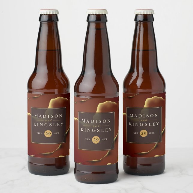 Inky Earthtone Red Abstract Amazing Fab Wedding Beer Bottle Label (Bottles)