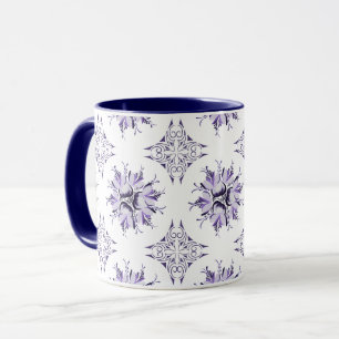 Inky Floral Coffee Mug Lilac Purple and White