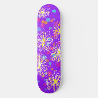 Inky Floral Design and Paint Splatters - purple Skateboard