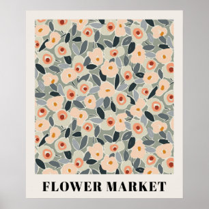 Inky Floral Flower Market Pattern- Sunlit Meadow Poster