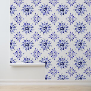 Inky Floral Wallpaper   Blue and White