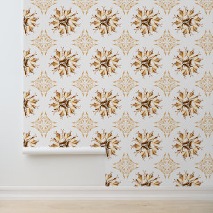 Inky Floral Wallpaper Orange Brown White