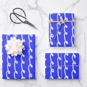 Inky Loops Chic Hand Drawn Lines Blue & White Wrapping Paper Sheet