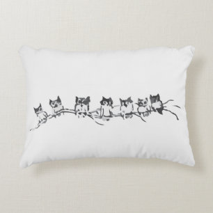Inky owls on a branch design decorative cushion