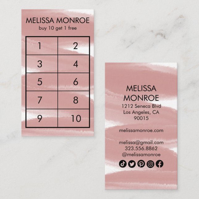 Inky Paint Stripe Brush Stroke Watercolor Social  Loyalty Card (Front/Back)