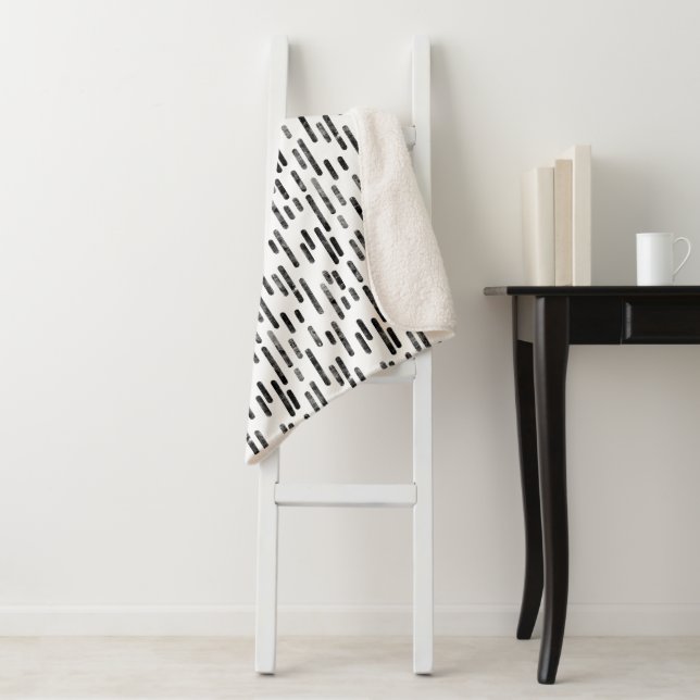 Inky Rounded Lines Pattern | Black on White Sherpa Blanket (In Situ)
