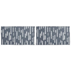Inky Rounded Lines Pattern   Blue-Gray and White Pillowcase