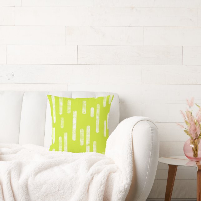 Inky Rounded Lines Pattern | Bright Lime Green Cushion (Couch)
