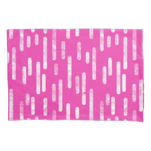 Inky Rounded Lines Pattern   Bright Pink and White Pillowcase