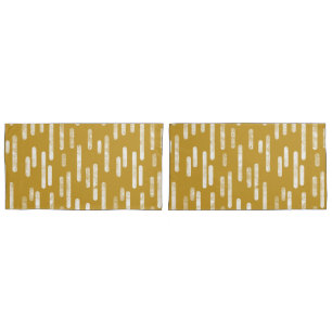 Inky Rounded Lines Pattern   Old Gold and White Pillowcase