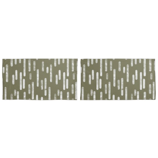 Inky Rounded Lines Pattern | Olive Green and White Pillowcase (Front-Set)