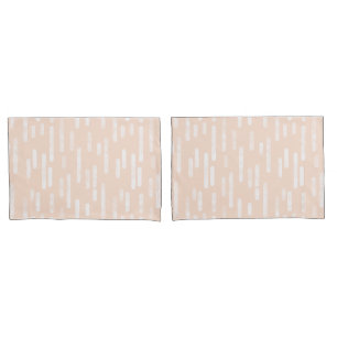 Inky Rounded Lines Pattern   Pale Peach and White Pillowcase