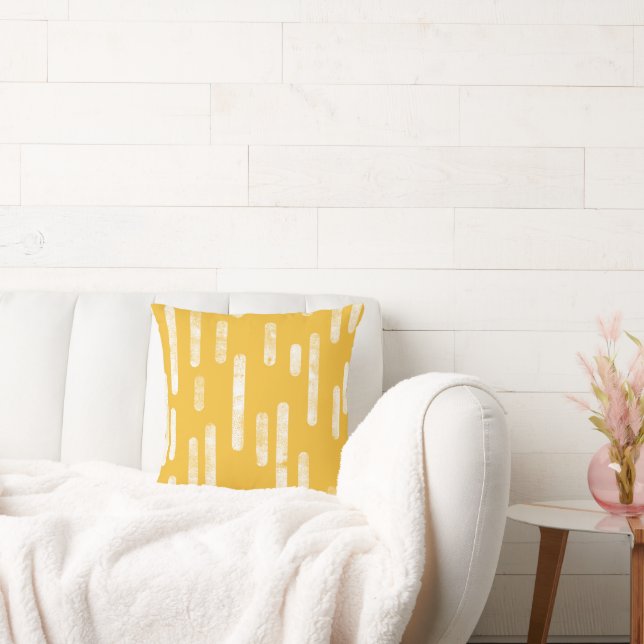 Inky Rounded Lines Pattern | White/Mustard Yellow Cushion (Couch)