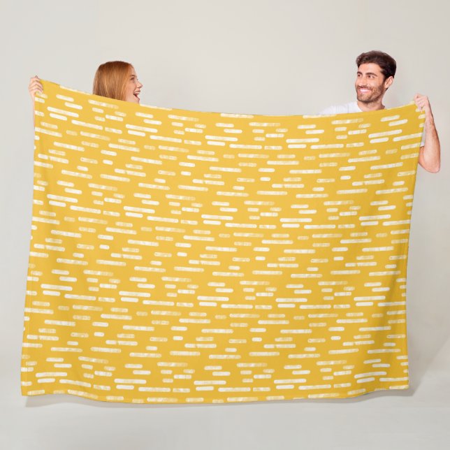 Inky Rounded Lines Pattern | White/Mustard Yellow Fleece Blanket (In Situ)