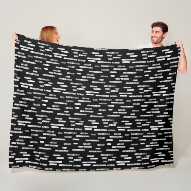 Inky Rounded Lines Pattern | White on Black Fleece Blanket (In Situ)