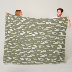 Inky Rounded Lines Pattern White on Olive Green Fleece Blanket