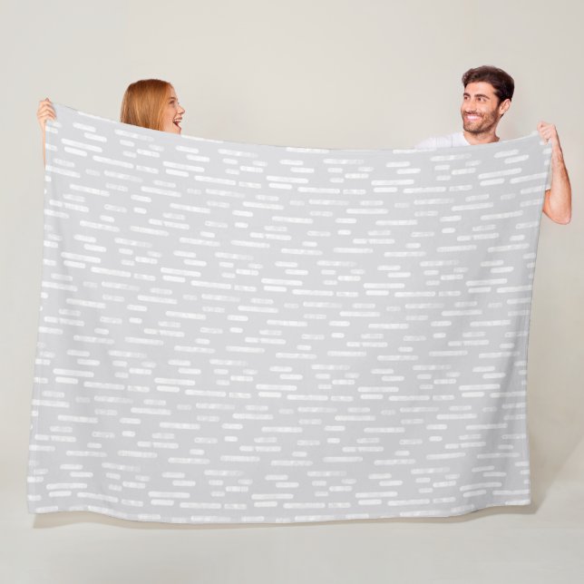 Inky Rounded Lines Pattern | White on Pale Grey Fleece Blanket (In Situ)